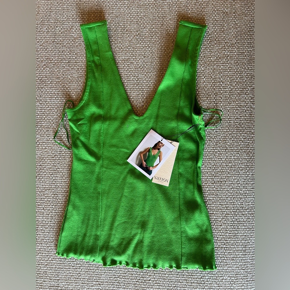 Reese LA Nation Green V-Neck Ribbed Tank Top